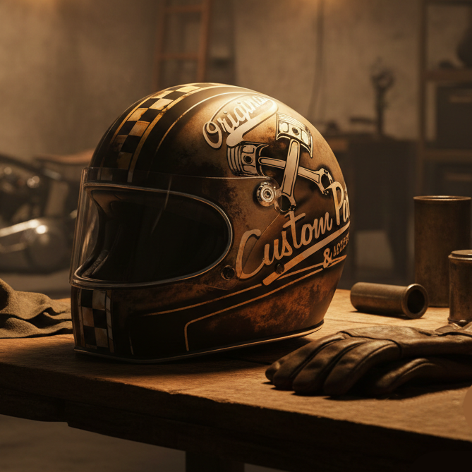 Retro Flashback: Traditional Tattoo Art Biker Helmet
