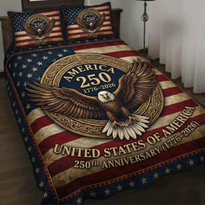 Patriotic American Flag Eagle 250th Anniversary Commemorative  3-Piece Quilted Bedding Set