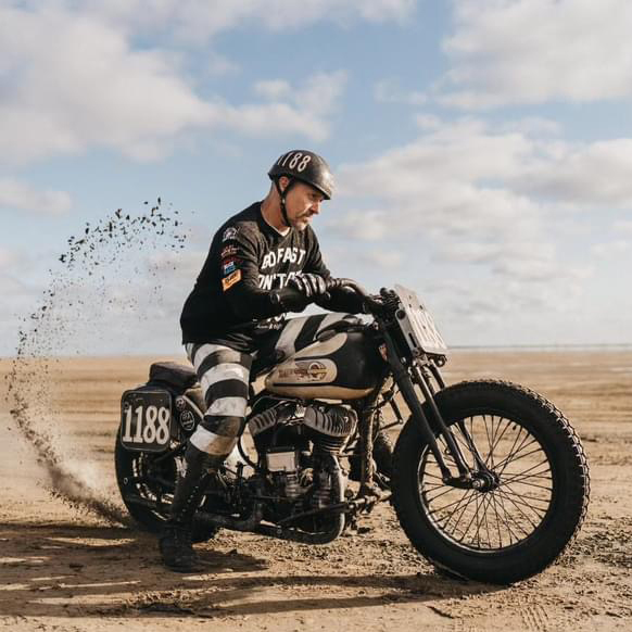 Gothic tattoo art printed black premium leather motorcycle riding gloves