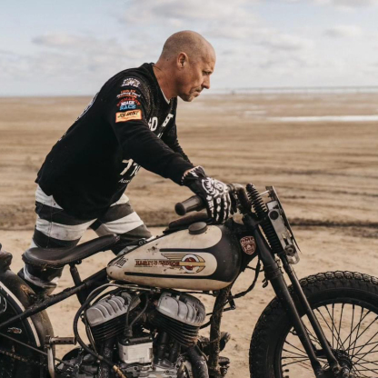 Gothic tattoo art printed black premium leather motorcycle riding gloves