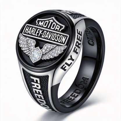 Minimalist Harley-Davidson Logo Embossed Ring