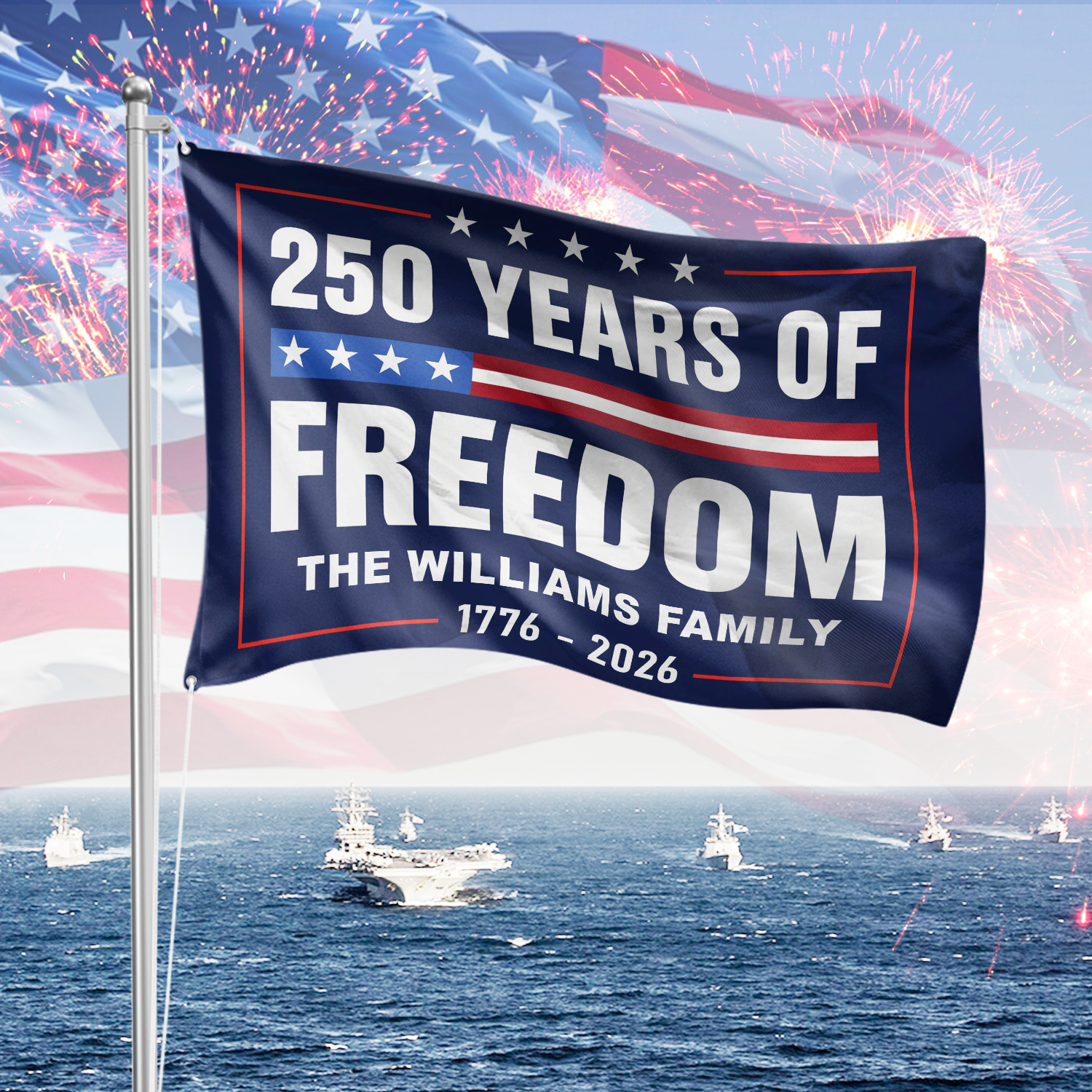 Custom Family Name 250 Years Of Freedom 1776-2026 4th Of July Double-S