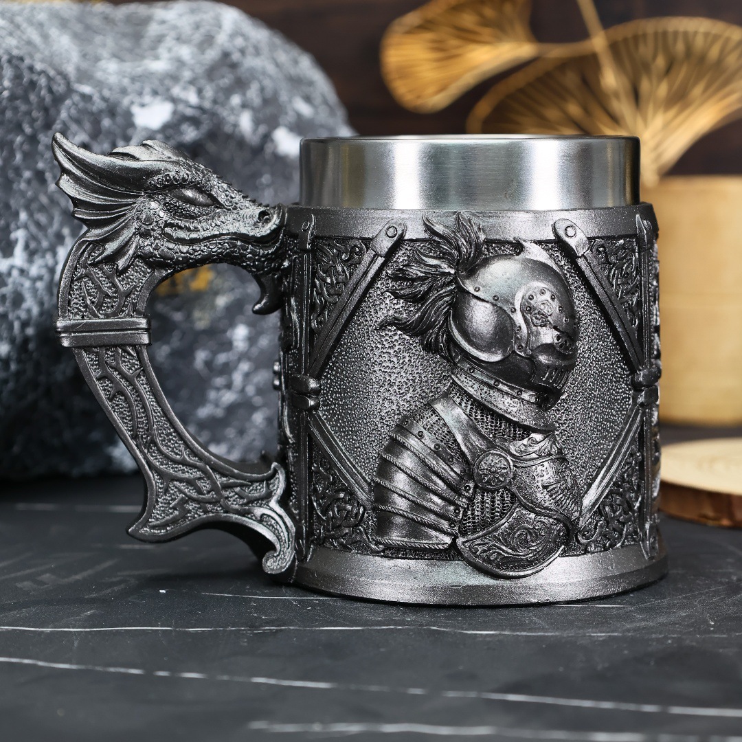 Medieval Knight Beer Mug – Vintage Warrior & Dragon Tankard