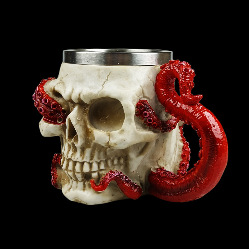 Vintage Skull Octopus Head Goblet, Stainless Steel Gothic Mug, Retro Barware