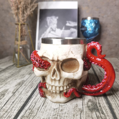 Vintage Skull Octopus Head Goblet, Stainless Steel Gothic Mug, Retro Barware