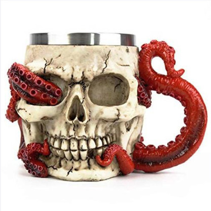 Vintage Skull Octopus Head Goblet, Stainless Steel Gothic Mug, Retro Barware
