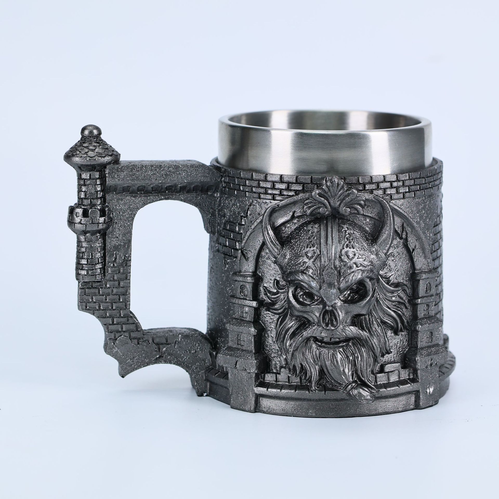 Medieval Nordic Pirate Viking Castle Beer Mug – 3D Resin with Stainless Steel Coffee Cup
