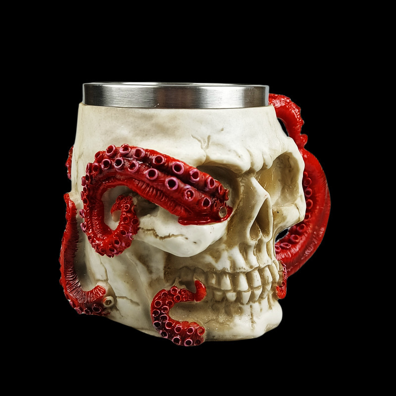 Vintage Skull Octopus Head Goblet, Stainless Steel Gothic Mug, Retro Barware