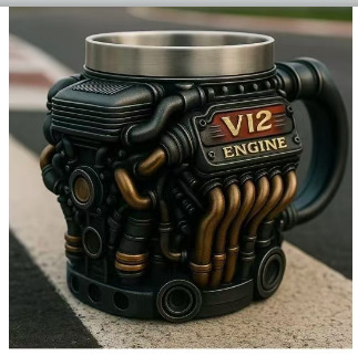 Creative V8 Engine Resin Coffee Mug with Stainless Steel Liner