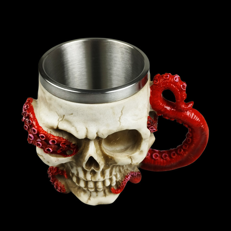 Vintage Skull Octopus Head Goblet, Stainless Steel Gothic Mug, Retro Barware