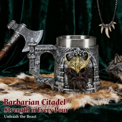 Medieval Nordic Pirate Viking Castle Beer Mug – 3D Resin with Stainless Steel Coffee Cup