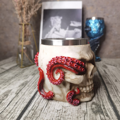 Vintage Skull Octopus Head Goblet, Stainless Steel Gothic Mug, Retro Barware
