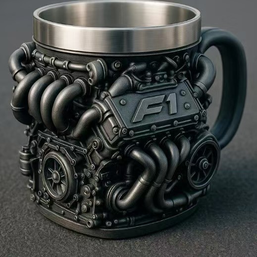 Creative V8 Engine Resin Coffee Mug with Stainless Steel Liner
