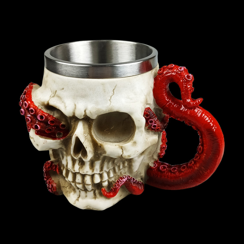 Vintage Skull Octopus Head Goblet, Stainless Steel Gothic Mug, Retro Barware