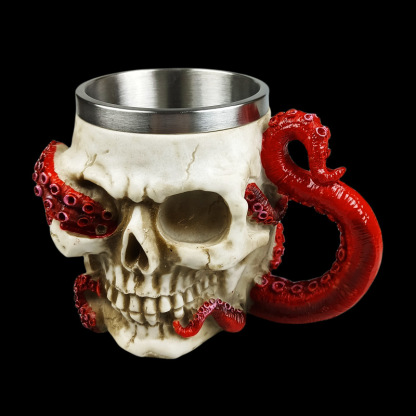 Vintage Skull Octopus Head Goblet, Stainless Steel Gothic Mug, Retro Barware