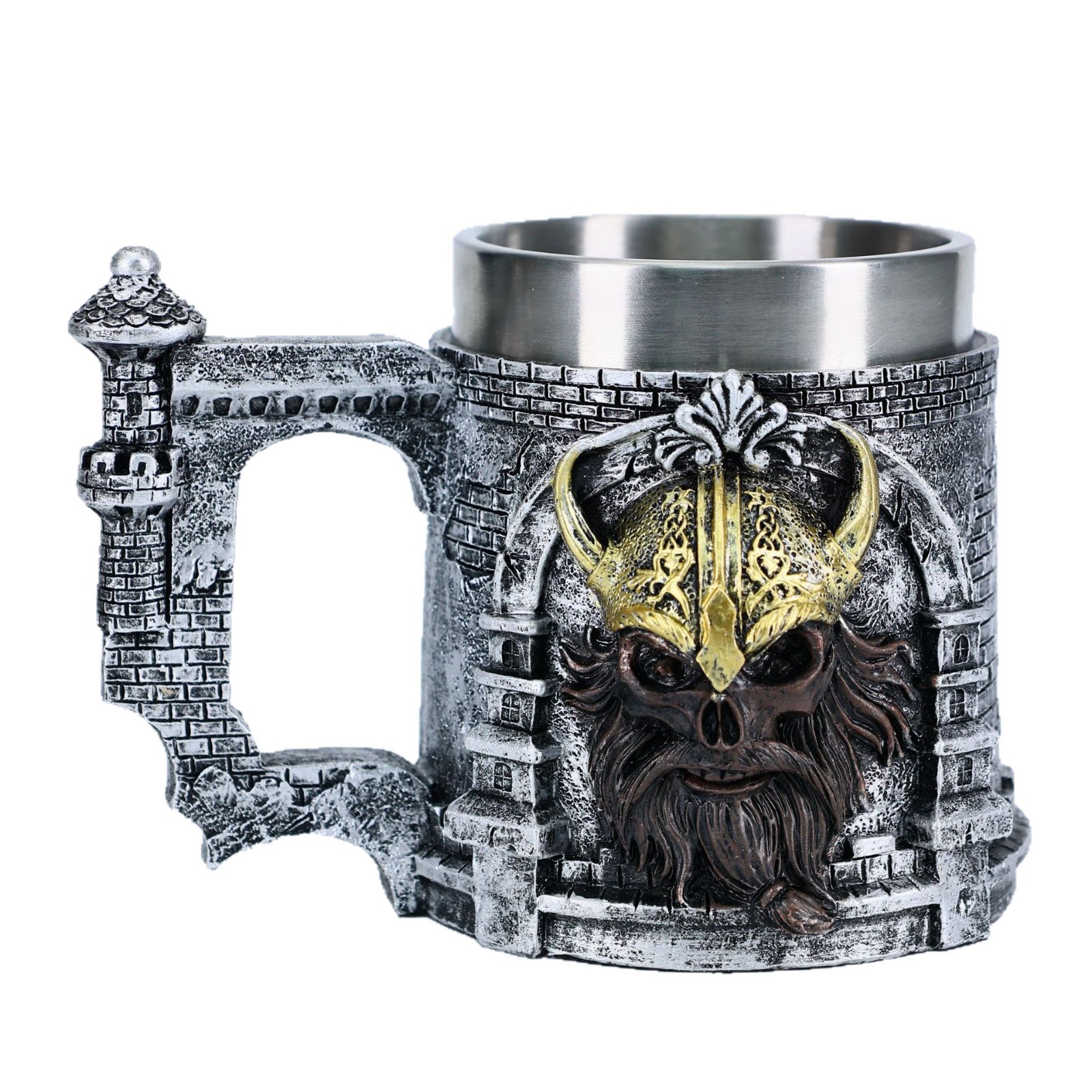 Medieval Nordic Pirate Viking Castle Beer Mug – 3D Resin with Stainless Steel Coffee Cup