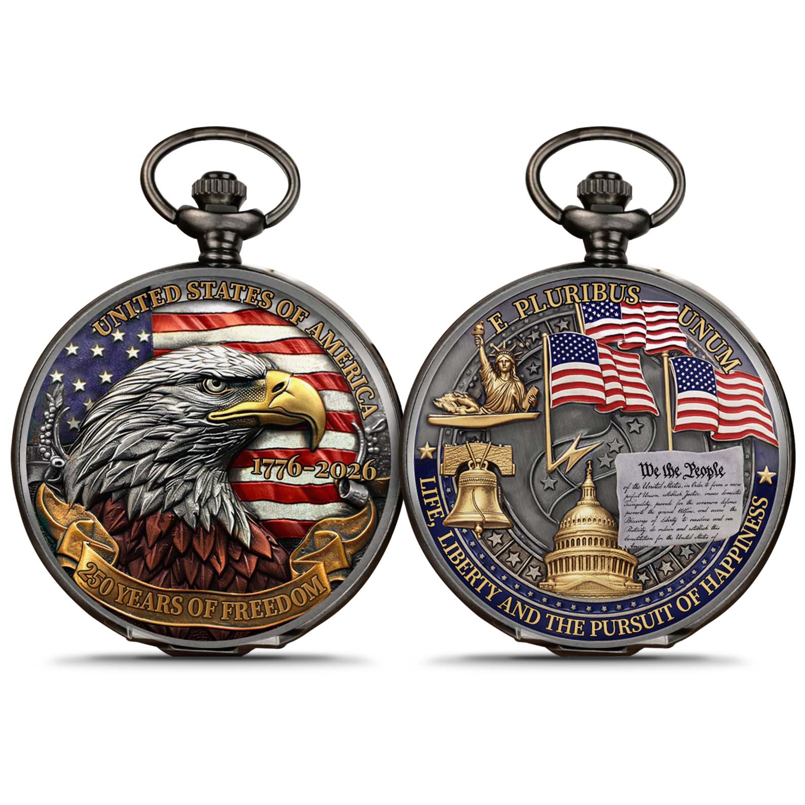 250 Years Of Freedom 1776–2026 Pocket Watch, 250 Years Anniversary Of America, Patriotic 4th of July Pocket Watch 