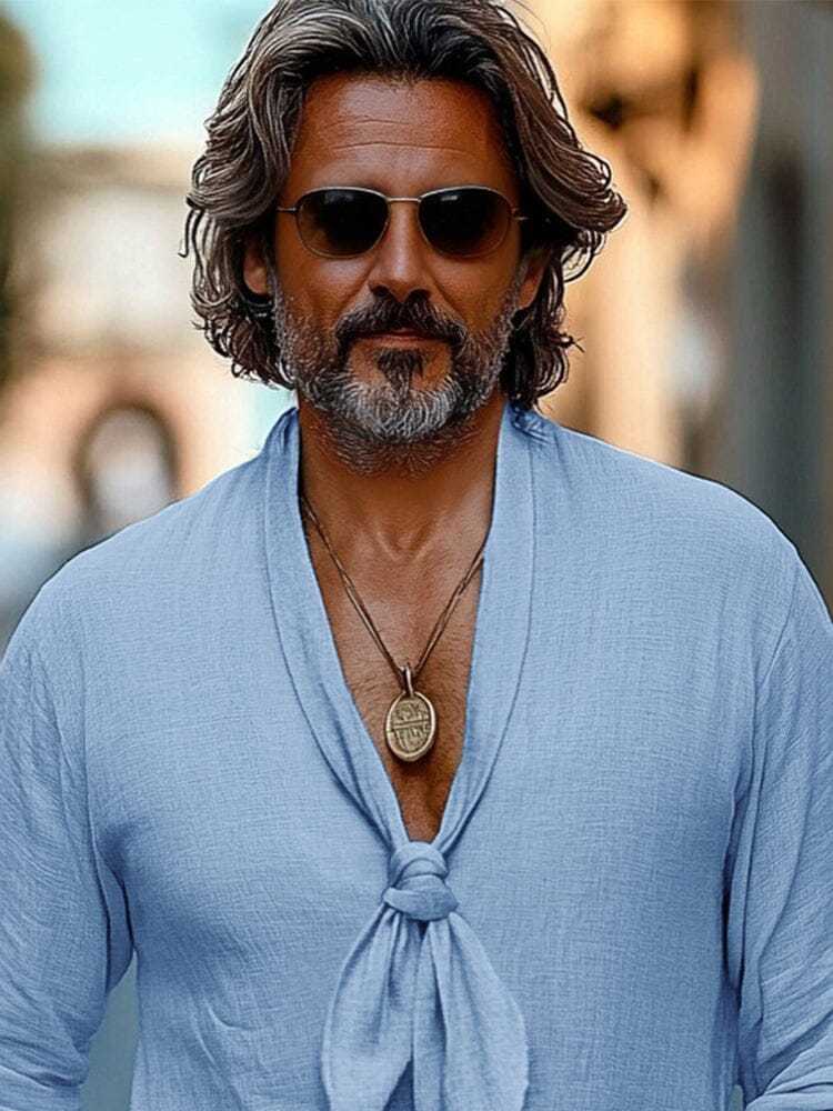Casual 100% Cotton Tie-Front Shirt