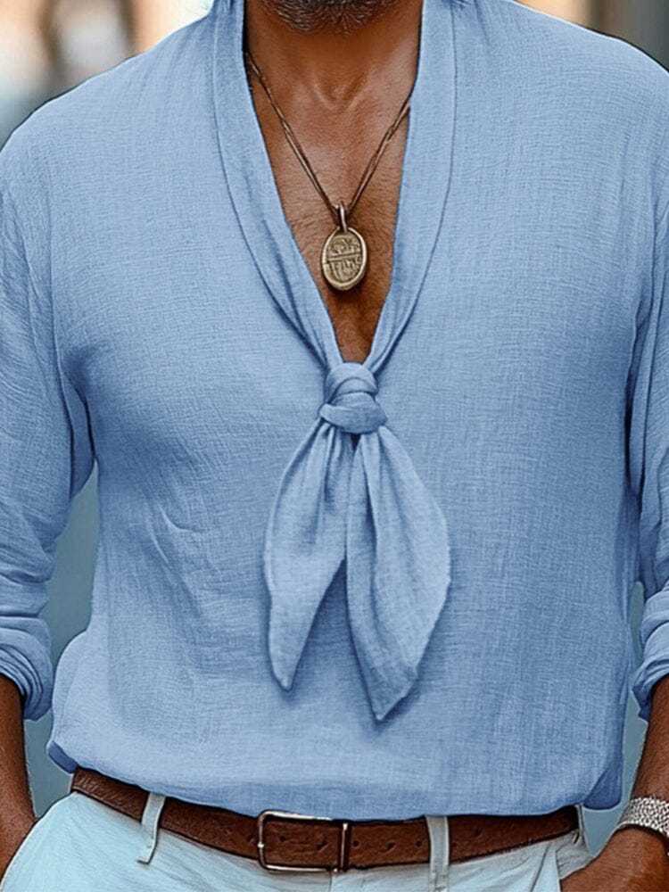 Casual 100% Cotton Tie-Front Shirt