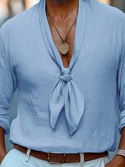 Casual 100% Cotton Tie-Front Shirt