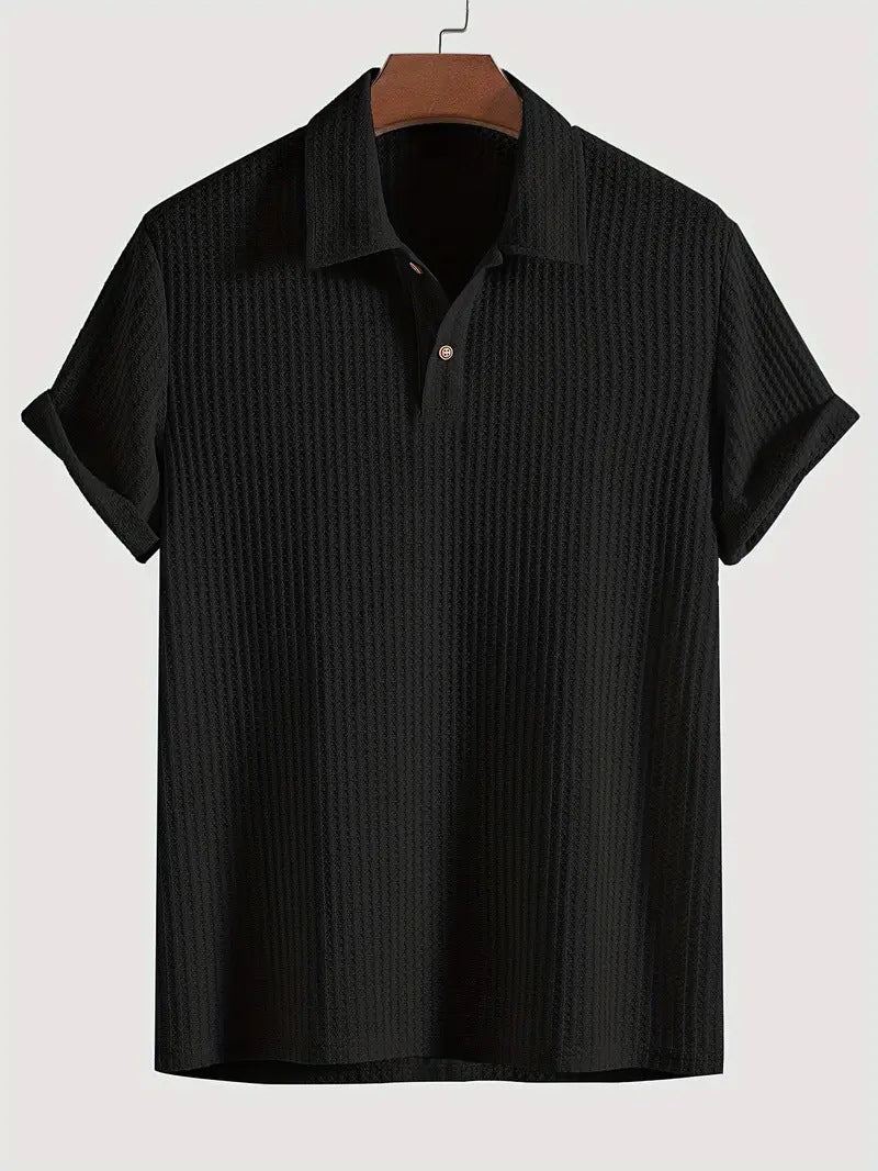 Men's solid color pique knit polo shirt