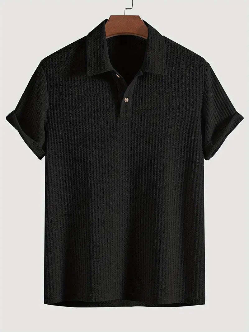 Men's solid color pique knit polo shirt