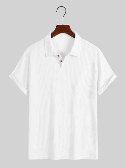 Men's solid color pique knit polo shirt