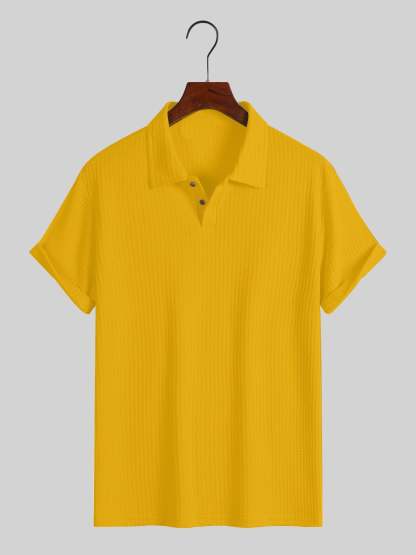 Men's solid color pique knit polo shirt