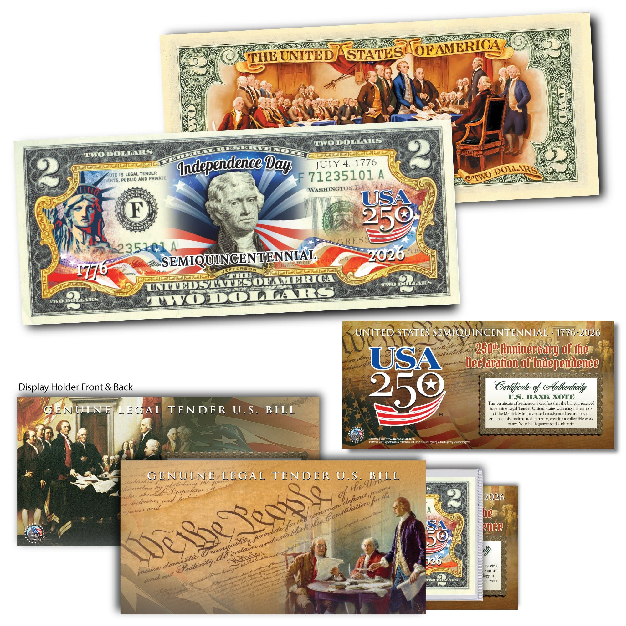 USA 250th Patriotic Bundle – Peace Coins & Independence $2 Bill