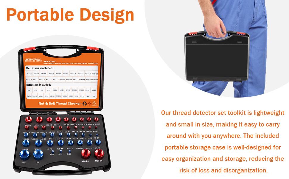 Snapfixmate 44PCS Nut and Bolt Thread Checker - Comprehensive Bolt Size and Thread Gauge Tool, Inch & Metric Sizes, with Handy Tool Box, Excellent for Home Garages and Car Repairs