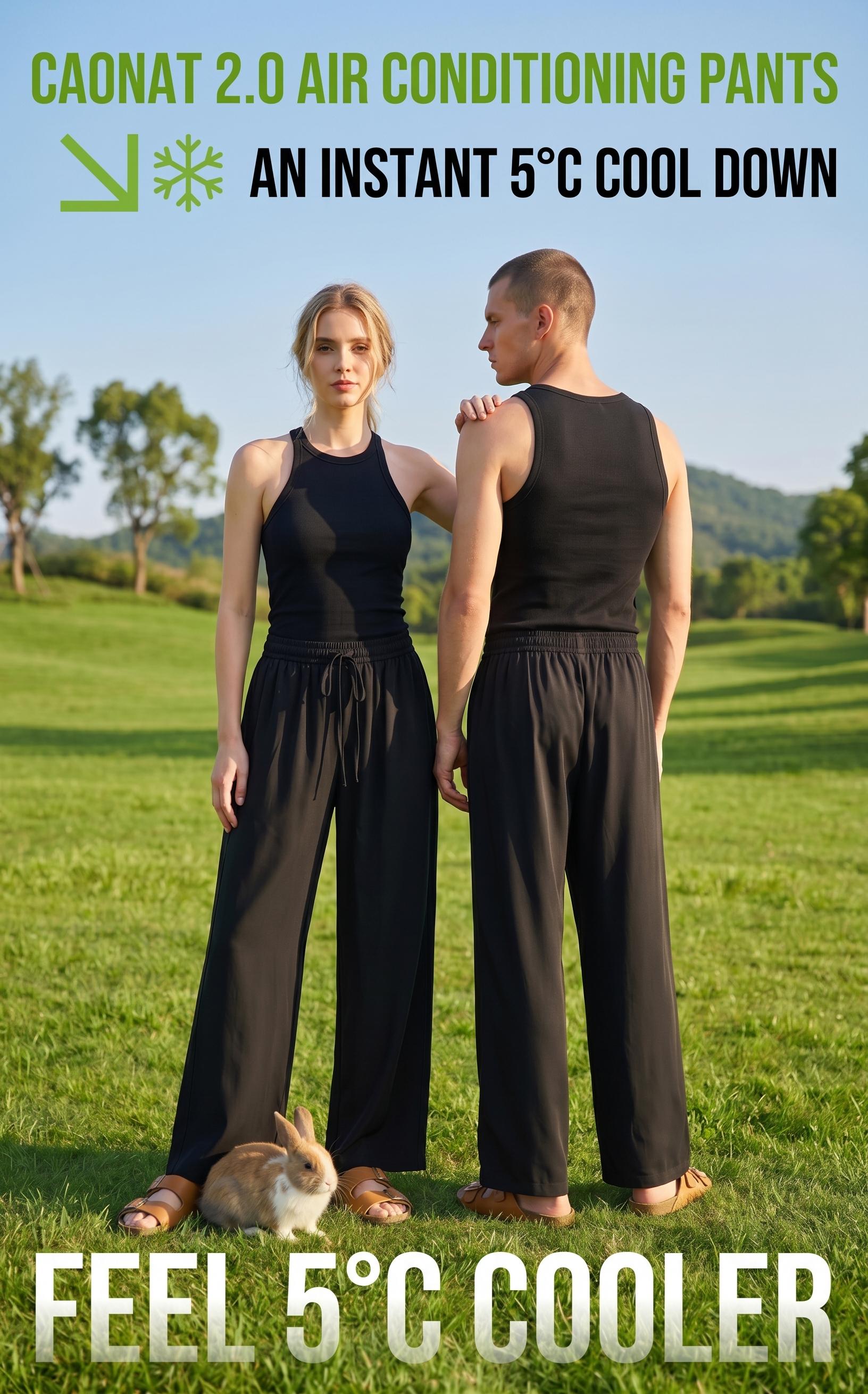 CAONAT 2.0 air conditioning pants, Ice Cooling Straight Pants, Unisex Lightweight Breathable Stretch Basic Plain All-Seasons Summer Casual Trousers