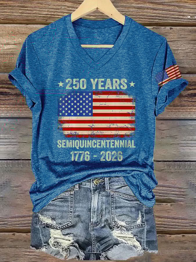 V-Neck Retro 250 Years Semiquincentennial 1776 - 2026 Print T-Shirt