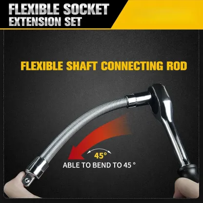 Universal Socket & 360° Flexible Extension Shaft Kit – The Ultimate Reach-Anywhere Repair Set | Self-Adjusting (7-19mm) | Essential for Auto, Home & Tight Gaps