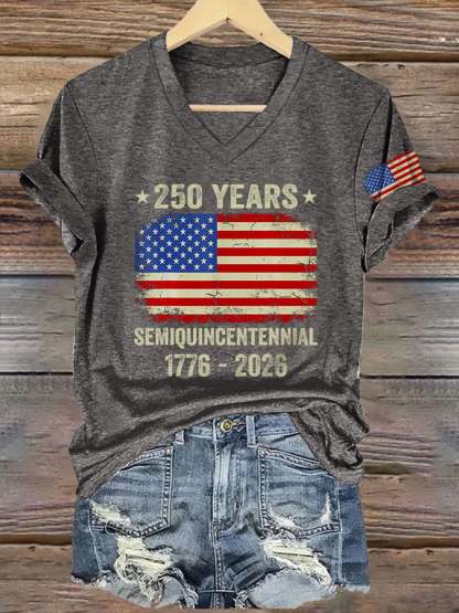 V-Neck Retro 250 Years Semiquincentennial 1776 - 2026 Print T-Shirt