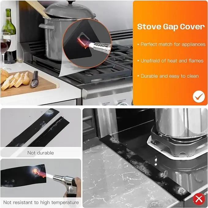 [SUPAFA]  Stainless Steel Stove Gap Covers,Stove Gap Filler,Range Trim Kit, Stove Gap Guards, Heat Resistant and Easy to Clean, Easy retractable Length 13.8" to 27.5", Width 0.79"(2PCS) Adjustable Telescoping，kitchen gadgets