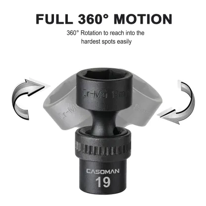 Master Swivel Impact Socket Kit: 10-Piece 3/8" Drive Set - Reach Tight Spaces with High-Torque Cr-Mo Durability - Metric 10-19mm