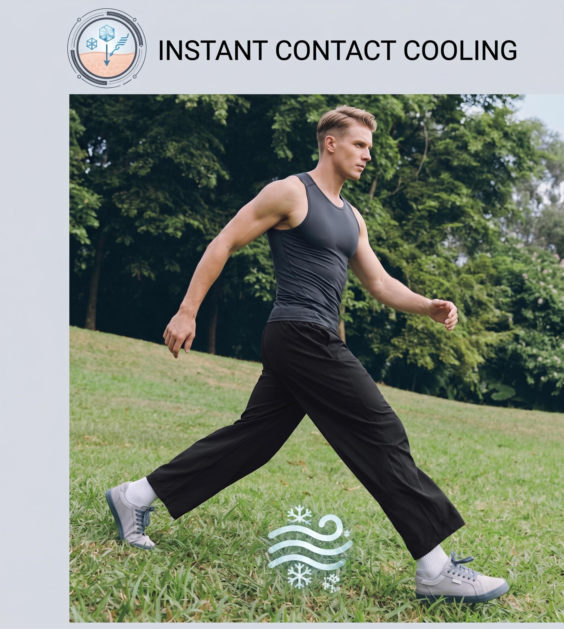 CAONAT 2.0 air conditioning pants, Ice Cooling Straight Pants, Unisex Lightweight Breathable Stretch Basic Plain All-Seasons Summer Casual Trousers