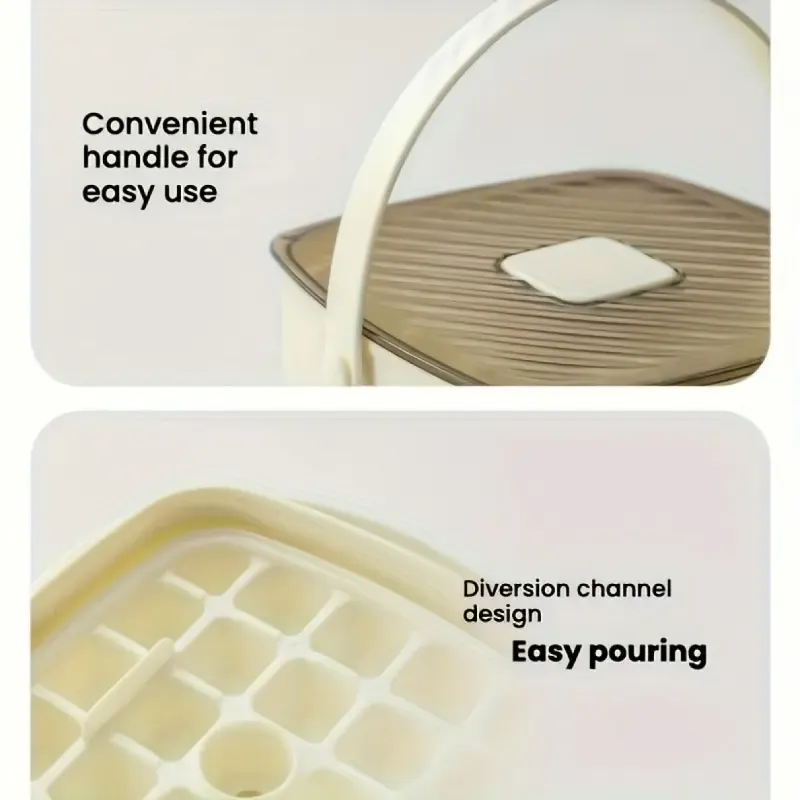 Easy-Press Silicone Ice Cube Maker - Double Layer Large Capacity Ice Bin with Lid - BPA Free & Odor-Proof For Home Bar, Cocktails & Iced Coffee