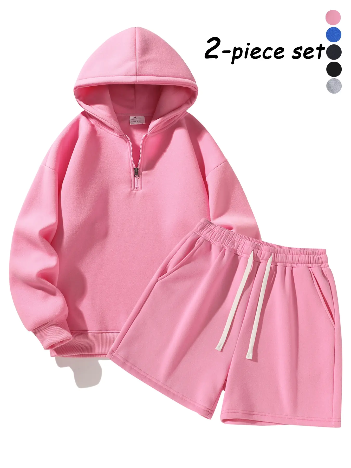 Men's Half-Zip Hoodie with Shorts Two-Piece Set, Basic Style Comfortable and Warm Sports Jogging Set, Suitable for Daily Wear, Outdoor Activities, Running and Workouts – Available for Men and Women.