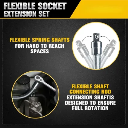 Universal Socket & 360° Flexible Extension Shaft Kit – The Ultimate Reach-Anywhere Repair Set | Self-Adjusting (7-19mm) | Essential for Auto, Home & Tight Gaps