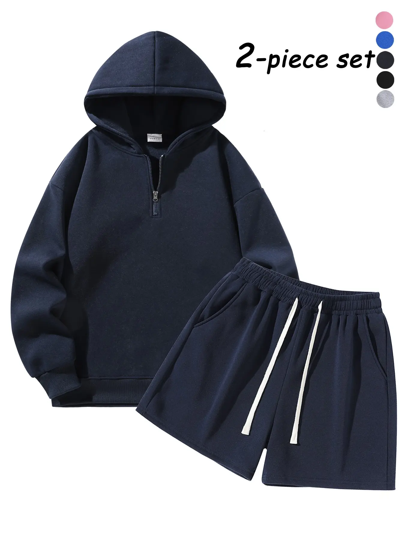 Men's Half-Zip Hoodie with Shorts Two-Piece Set, Basic Style Comfortable and Warm Sports Jogging Set, Suitable for Daily Wear, Outdoor Activities, Running and Workouts – Available for Men and Women.