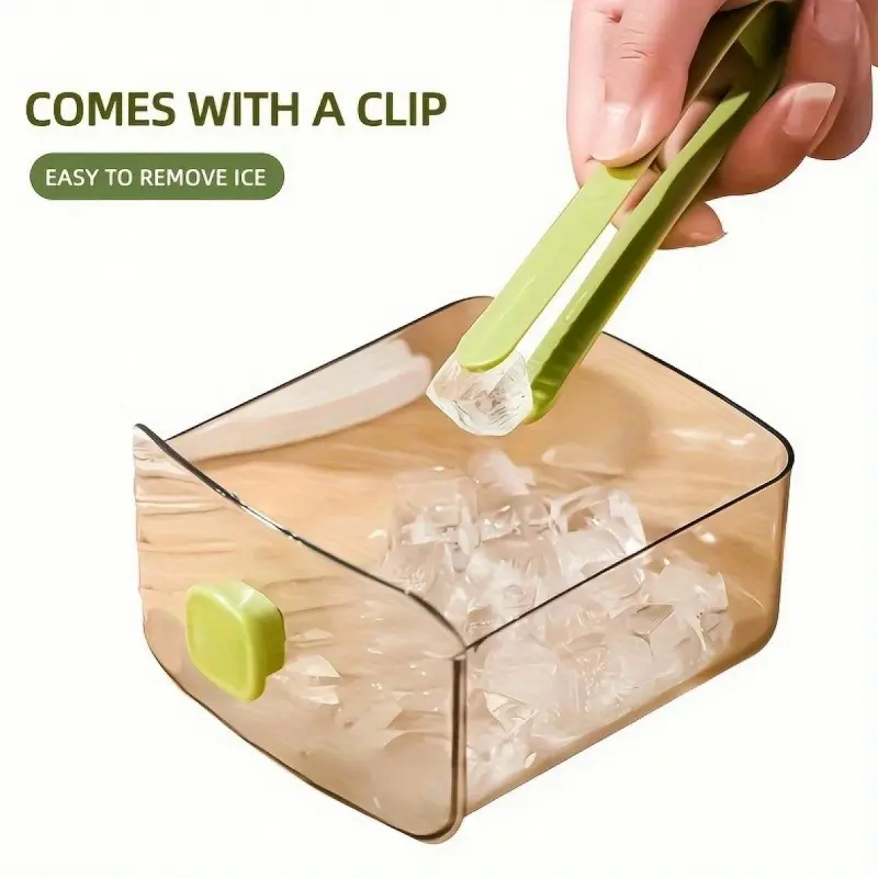 Easy-Press Silicone Ice Cube Maker - Double Layer Large Capacity Ice Bin with Lid - BPA Free & Odor-Proof For Home Bar, Cocktails & Iced Coffee
