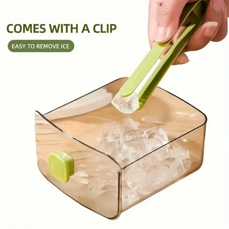 Easy-Press Silicone Ice Cube Maker - Double Layer Large Capacity Ice Bin with Lid - BPA Free & Odor-Proof For Home Bar, Cocktails & Iced Coffee
