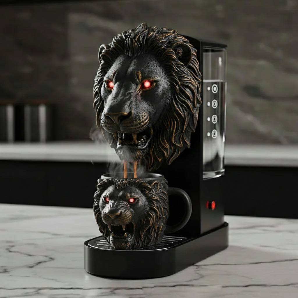 Dark Aesthetic Lion Coffee Maker for Expressive Living Spaces