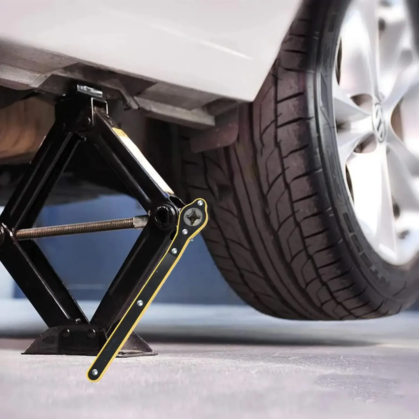 Upgrade your emergency kit with the High-Torque Jack Ratchet Wrench. Lift your vehicle in half the time with 80% less effort.