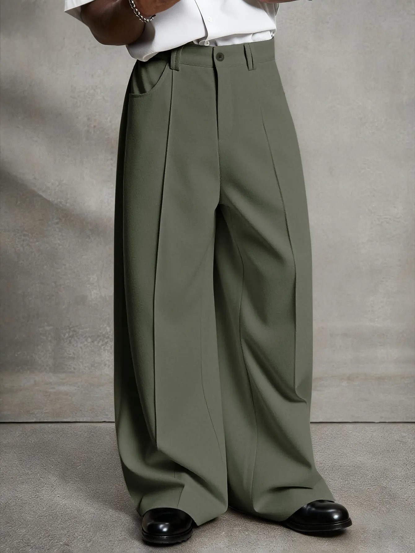 Wide Leg Dress Pants Elegant Baggy Trousers with Pockets