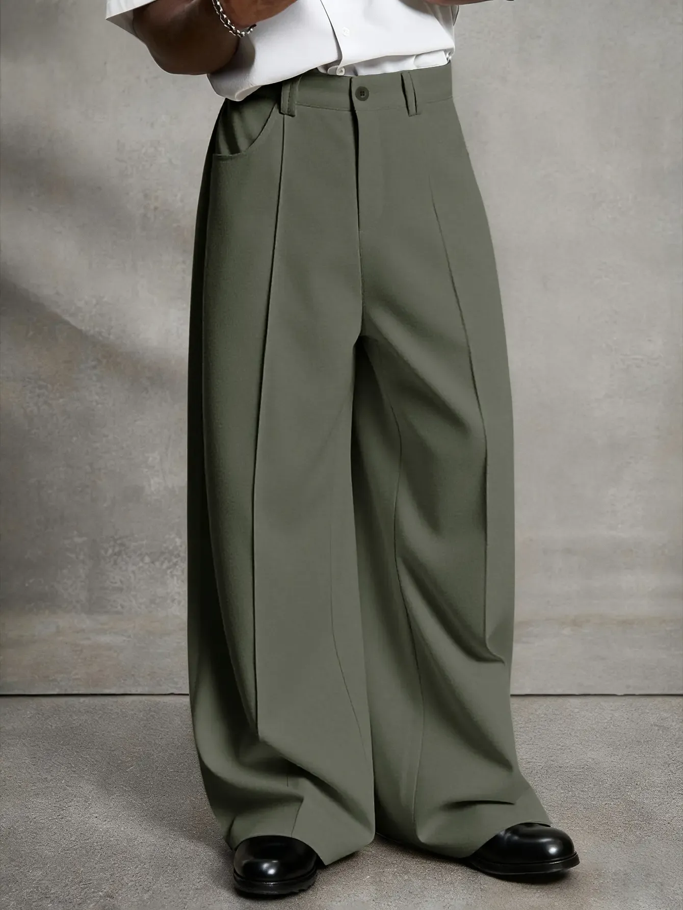Wide Leg Dress Pants Elegant Baggy Trousers with Pockets