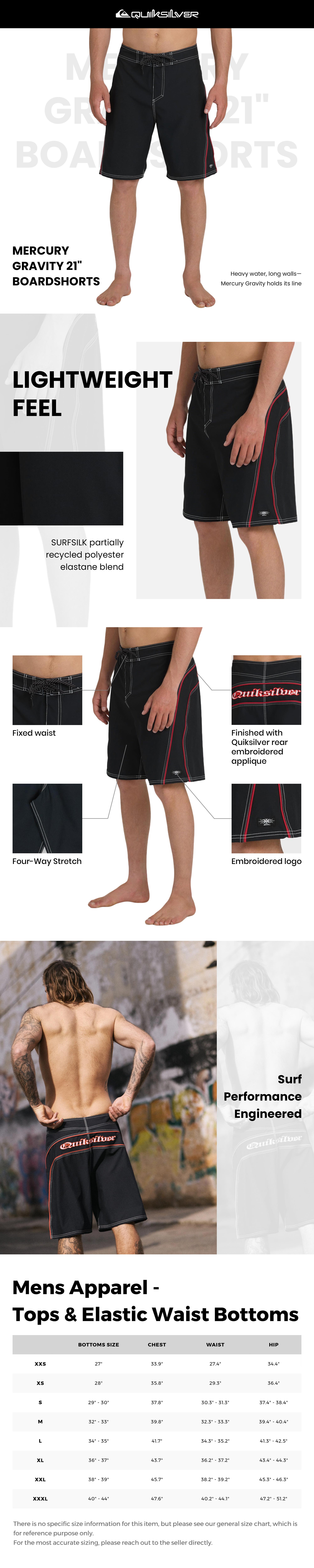 Quiksilver | Mercury Gravity 21" Boardshorts | SURFSILK Stretch | Fixed Waist & Contrast Side Panels | Embroidered Logo Quiksilver | Mercury Gravity 21" Boardshorts | SURFSILK Stretch | Fixed Waist & Contrast Side Panels | Embroidered Logo