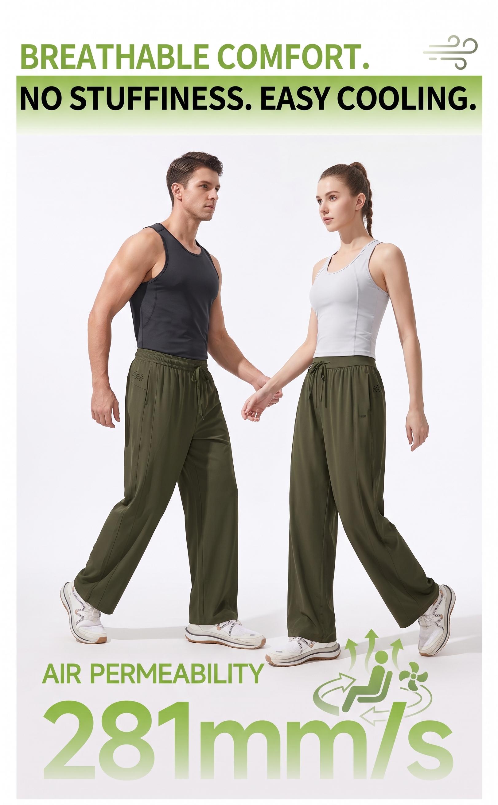 CAONAT 2.0 air conditioning pants, Ice Cooling Straight Pants, Unisex Lightweight Breathable Stretch Basic Plain All-Seasons Summer Casual Trousers