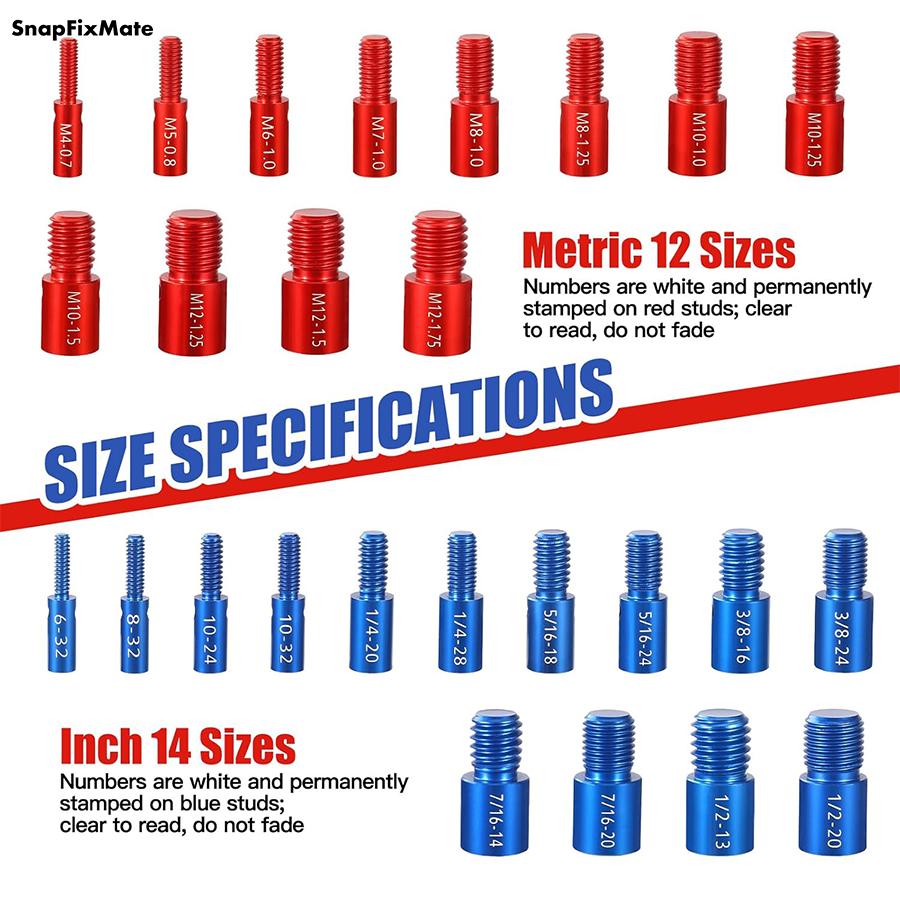 Snapfixmate 44PCS Nut and Bolt Thread Checker - Comprehensive Bolt Size and Thread Gauge Tool, Inch & Metric Sizes, with Handy Tool Box, Excellent for Home Garages and Car Repairs